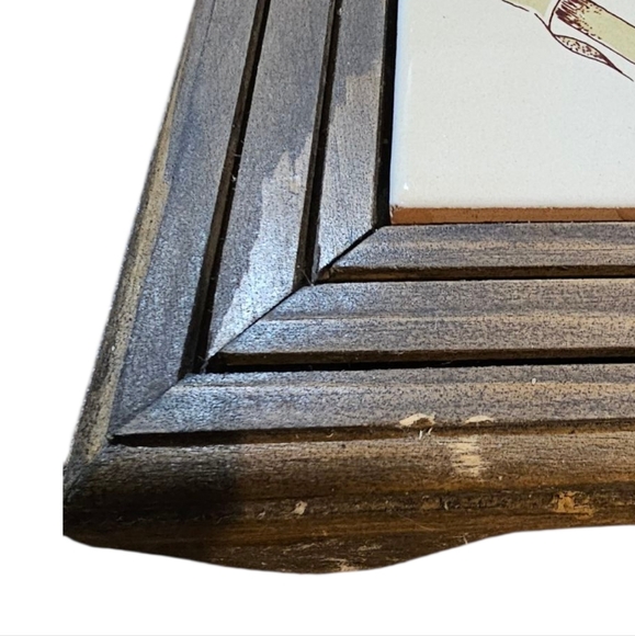 Vintage Set of 2 Handmade Wood & Tile Floral Trivets - Picture 8 of 8